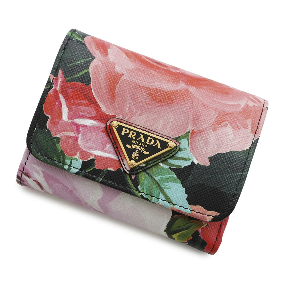 Prada Tri fold Wallet Floral Leather Flower